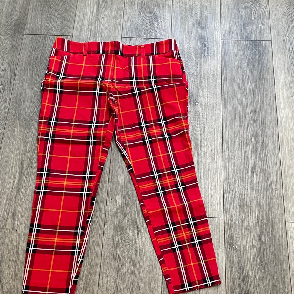 New York & Company Red Plaid Stretch Pants
